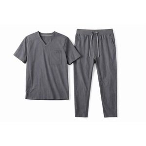 Fabletics Mens Scrub Set Medium Gray V-Neck Top Jogger Pants Heathered Charcoal